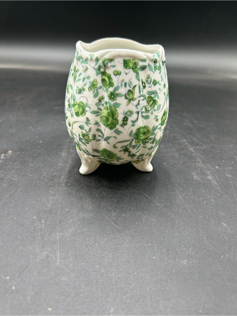 Inarco Green Floral cracked egg Porcelain Vase, green rose